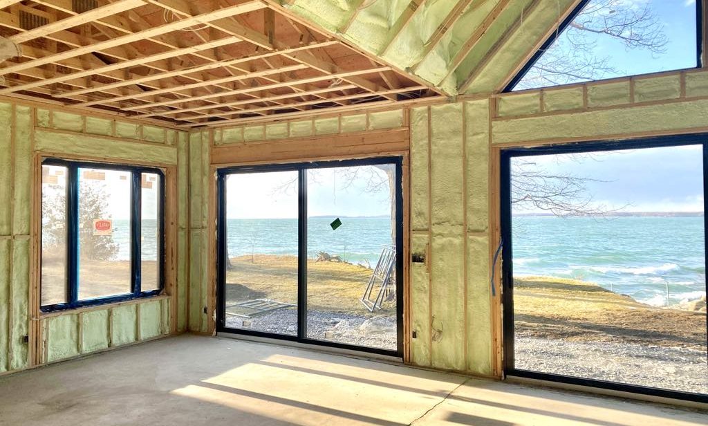 New home under construction, insulated with green spray foam insulation